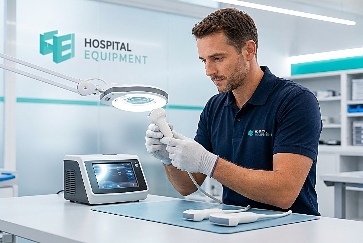 Reparatur einer Ultraschallsonde im Elektroniklabor von Hospital Equipment
